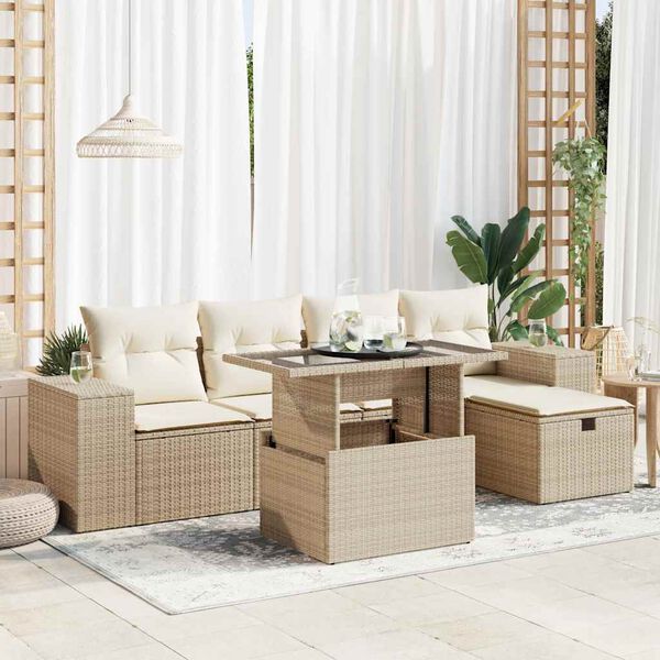 vidaXL Set Divano da Giardino 6 pz con Cuscini Beige in Polyrattan