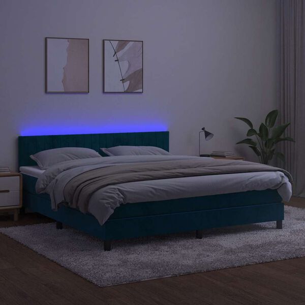 vidaXL Letto a Molle con Materasso e LED Blu Scuro 160x200 cm