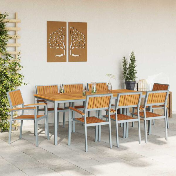 vidaXL Set da Pranzo per Giardino 9 pcs Grigio e marrone