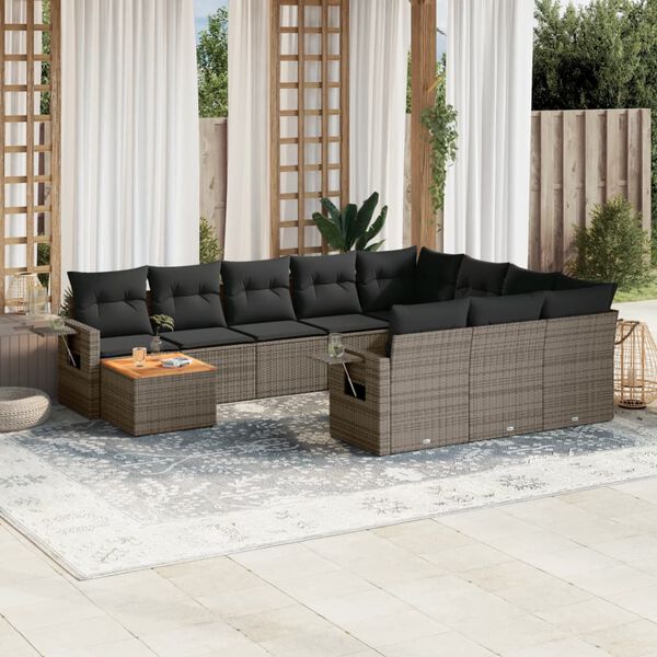vidaXL Set Divani da Giardino 11 pz con Cuscini in Polyrattan Grigio