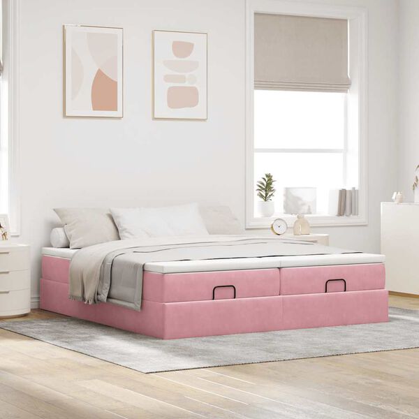 vidaXL Struttura Letto Pouf con Materassi Rosa 200x200 cm Velluto