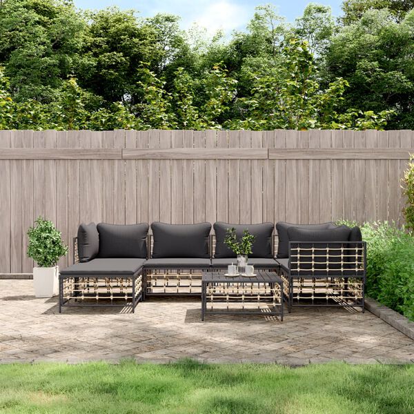 vidaXL Set Divani da Giardino 7 pz con Cuscini Antracite in Polyrattan