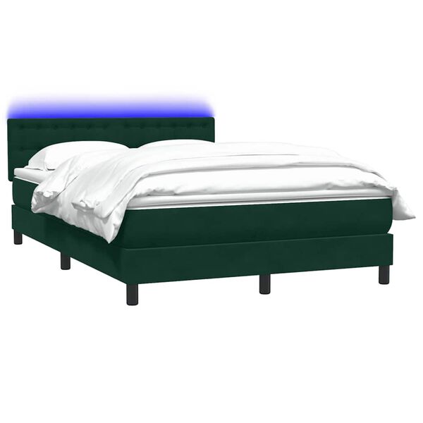 vidaXL Letto a Molle con Materasso e LED Verde Scuro 160x220 cm Velluto