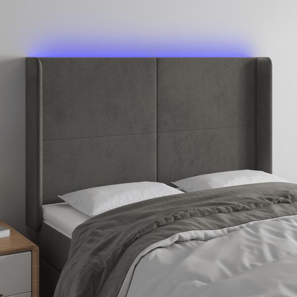vidaXL Testiera a LED Grigio Scuro 147x16x118/128cm in Velluto