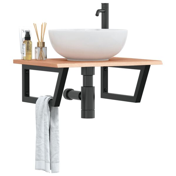 vidaXL Ripiano a Parete per Lavabo in Acciaio e Massello di Rovere