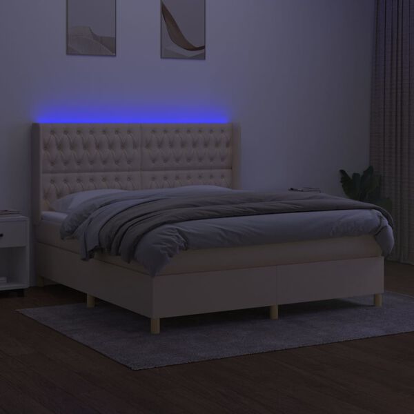 vidaXL Letto a Molle con Materasso e LED Crema 180x200 cm in Tessuto