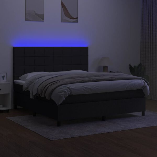 vidaXL Letto a Molle con Materasso e LED Nero 160x200 cm in Tessuto