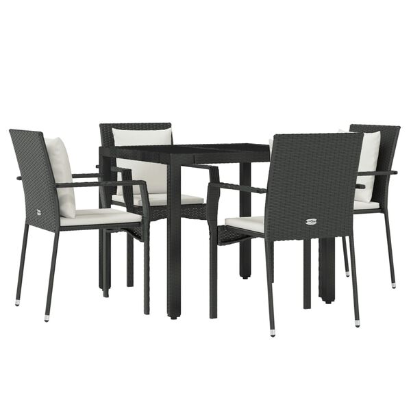 vidaXL Set da Pranzo da Giardino 5 pz Nero con Cuscini in Polyrattan