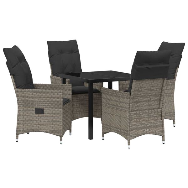 vidaXL Set da Pranzo per Giardino con cuscino 5 pcs Grigio polyrattan