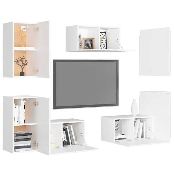 vidaXL Set Mobili Porta TV 7 pz Bianco in Legno Multistrato