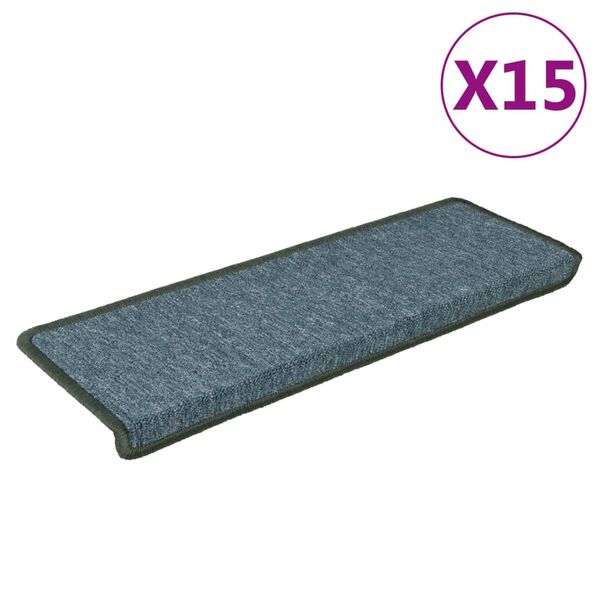 vidaXL Tappetini per scale 15 pz 65x21x4 cm Verde scuro con bordo rettangolare
