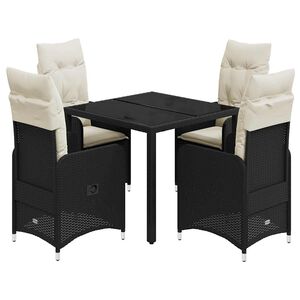 vidaXL Set Bistr&ograve; da Giardino 5 pz con Cuscini in Polyrattan Nero