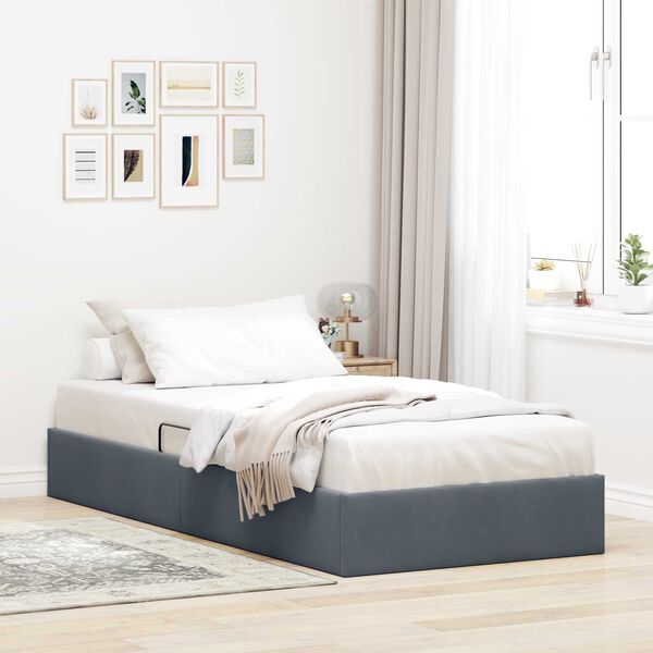 vidaXL Letto con Contenitore Grigio scuro 100 x 200 cm Velluto