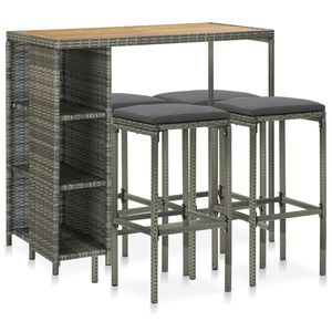 vidaXL Set da Bar da Giardino 5 pz con Cuscini in Polyrattan Grigio