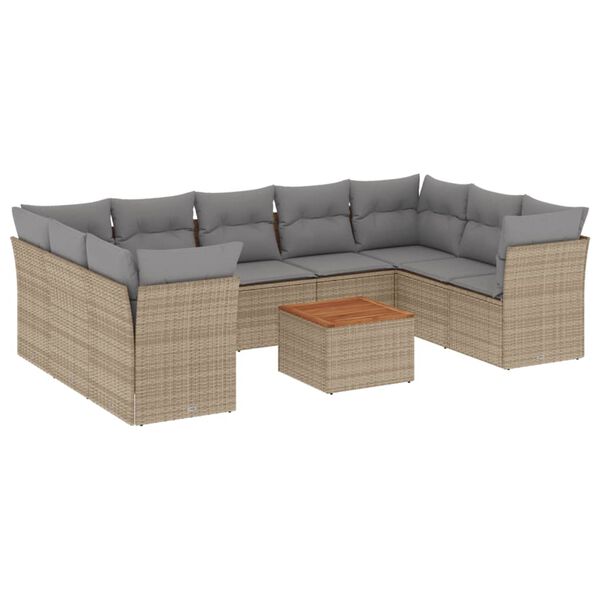 vidaXL Set Divano da Giardino 10 pz con Cuscini Beige in Polyrattan