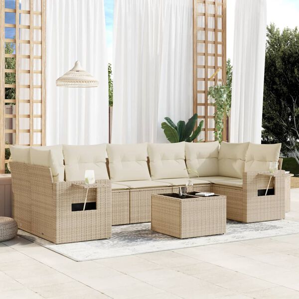 vidaXL Set Divano da Giardino 8 pz con Cuscini Beige in Polyrattan