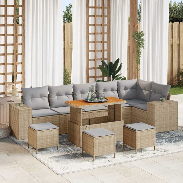 vidaXL Set Divano da Giardino 10 pcs Beige polyrattan