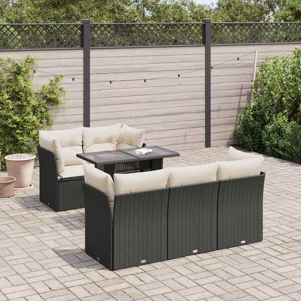 vidaXL Set Divano da Giardino 6 pz con Cuscini Nero in Polyrattan