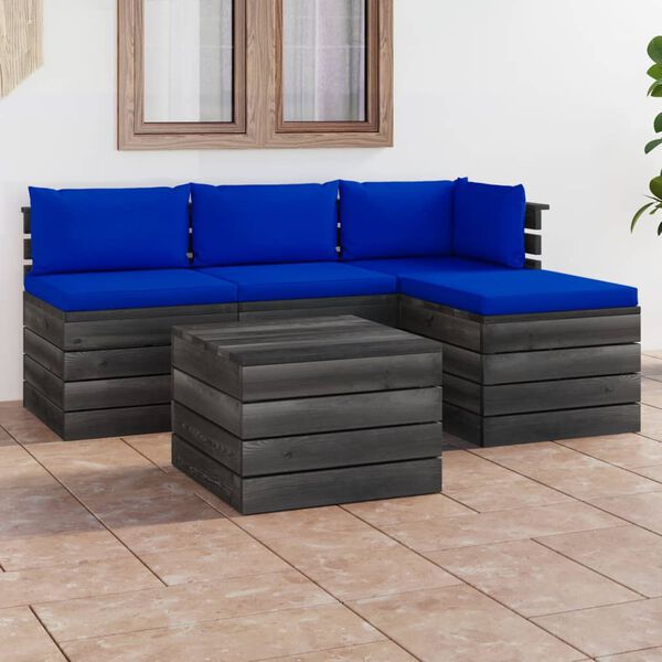vidaXL Set Divani da Giardino su Pallet 5 pz con Cuscini Massello Pino