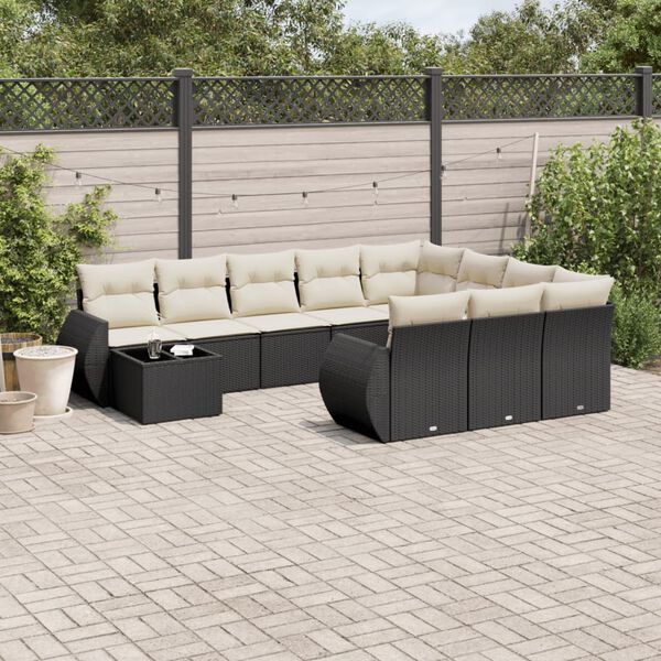 vidaXL Set Divani da Giardino 11 pz con Cuscini in Polyrattan Nero
