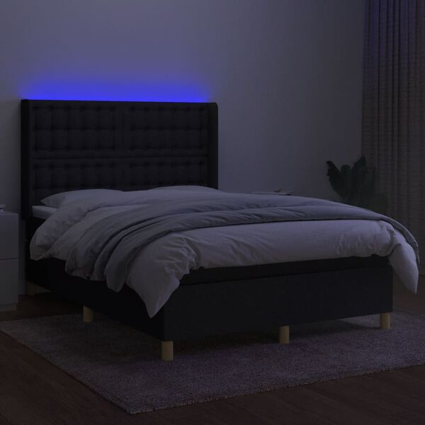 vidaXL Letto a Molle con Materasso e LED Nero 140x190 cm in Tessuto