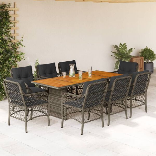 vidaXL Set da Pranzo da Giardino 9 pz con Cuscini in Polyrattan Grigio