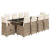 vidaXL Set Bistr&ograve; da Giardino 11 pz con Cuscini in Polyrattan Beige