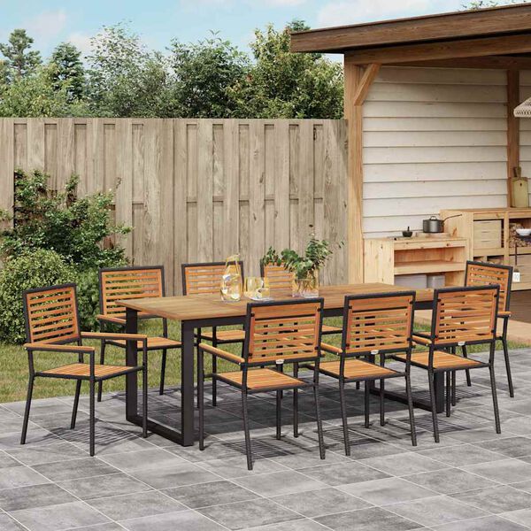 vidaXL Set da Pranzo per Giardino 9 pcs Nero Legno di Acacia Massello