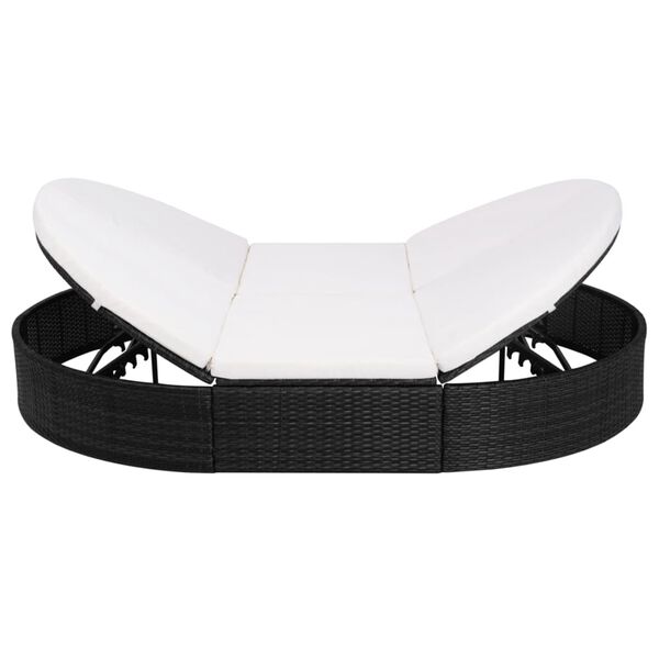 vidaXL Lettino Prendisole con Cuscino in Polyrattan Nero