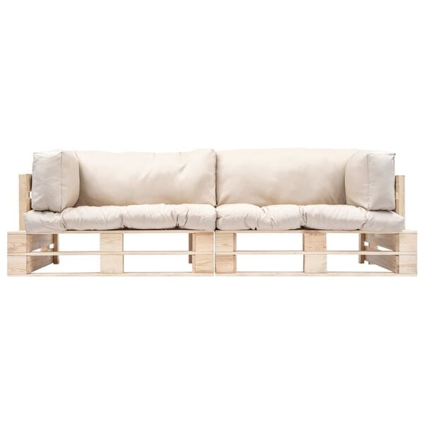 vidaXL Set Divani Giardino Pallet 2pz con Cuscini Sabbia Legno di Pino