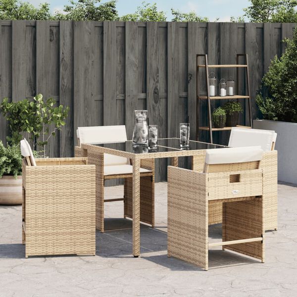 vidaXL Sedie da Giardino con Cuscini 4 pz Beige in Polyrattan