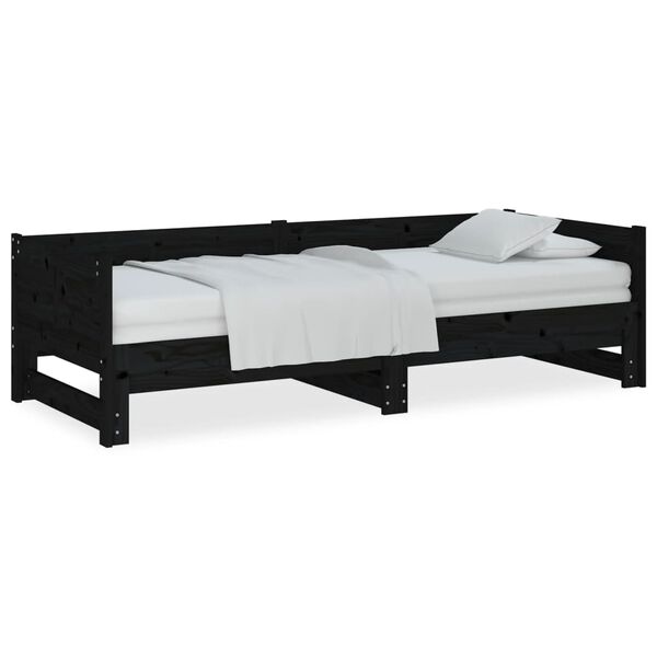 vidaXL Dormeuse Estraibile Nera in Legno Massello di Pino 2x(80x200)cm