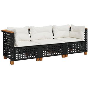 vidaXL Divano da Giardino a 3 Posti con Cuscini Nero in Polyrattan