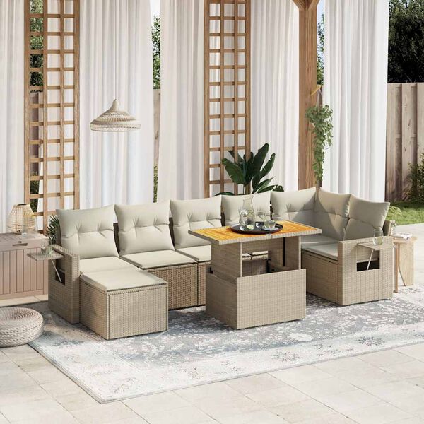 vidaXL Set Divano da Giardino 8 pz con Cuscini Beige in Polyrattan