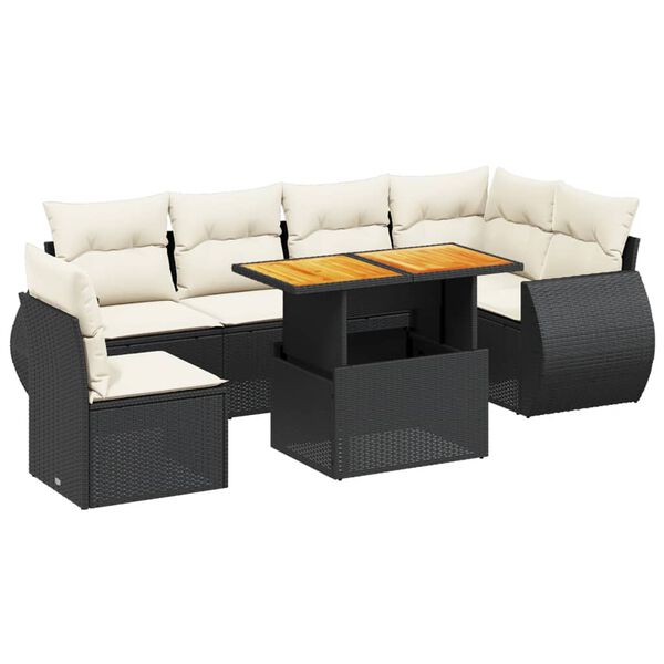 vidaXL Set Divani da Giardino con Cuscini 7pz Nero Polyrattan