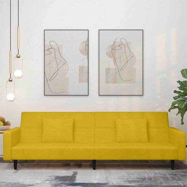 vidaXL Divano Letto a 2 Posti con 2 Cuscini Giallo in Velluto