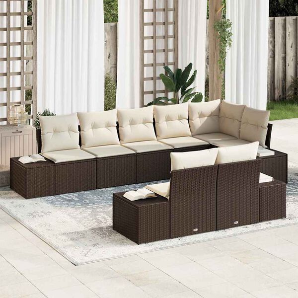vidaXL Set Divano da Giardino 8 pcs Marrone e Crema Poly Rattan