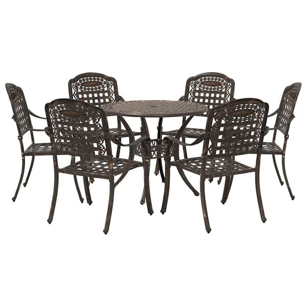 vidaXL Set da Pranzo per Giardino 7 pcs Bronzo Alluminio