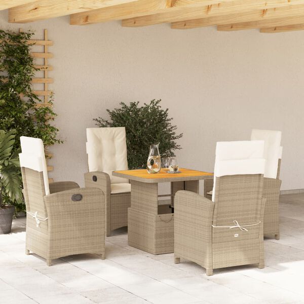 vidaXL Set da Pranzo da Giardino 5 pz con Cuscini Beige in Polyrattan