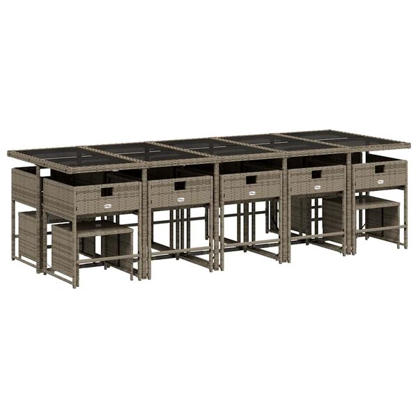 vidaXL Set da Pranzo da Giardino 15 pz con Cuscini Grigio Polyrattan