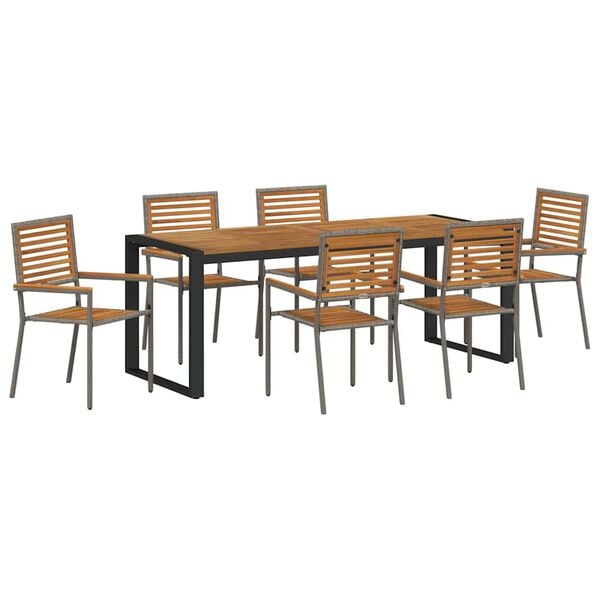 vidaXL Set da Pranzo per Giardino 7 pcs Grigio e Marrone polyrattan