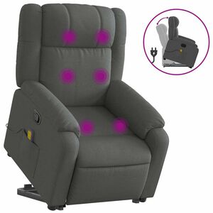 vidaXL Poltrona Alzapersona Massaggi Reclinabile Grigio Scuro Tessuto