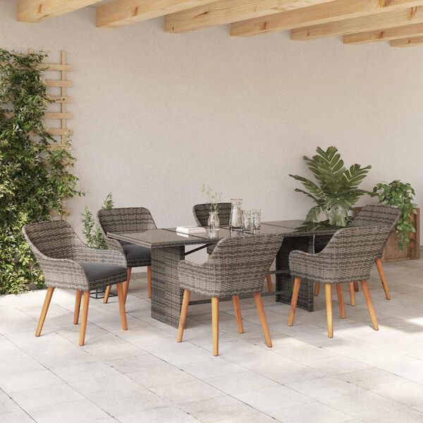 vidaXL Set da Pranzo per Giardino con cuscino 7 pcs Grigio polyrattan