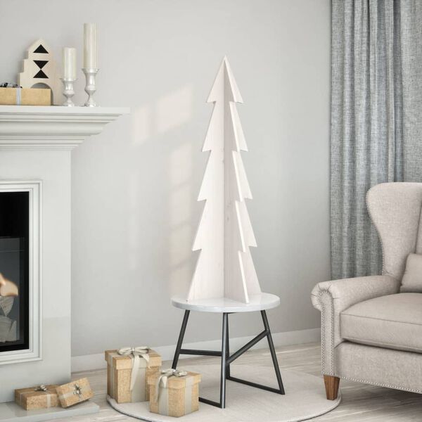 vidaXL Albero di Natale Decorativo Bianco 112 cm Legno Massello Pino