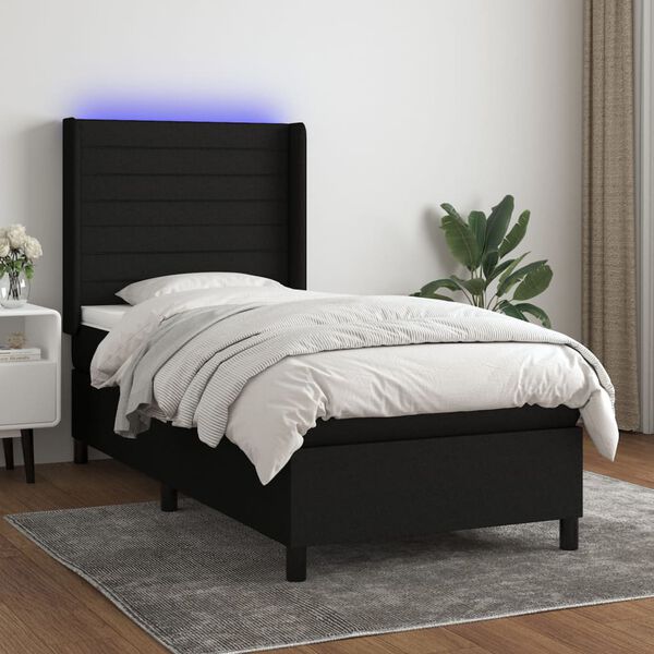 vidaXL Letto a Molle con Materasso e LED Nero 80x200 cm in Tessuto