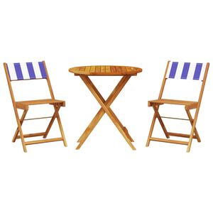 vidaXL Set da Bistrot 3pz Blu e Bianco in Tessuto e Legno Massello