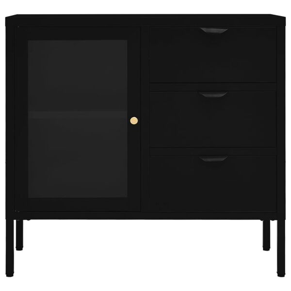 vidaXL Credenza Nera 75x35x70 cm in Acciaio e Vetro Temperato