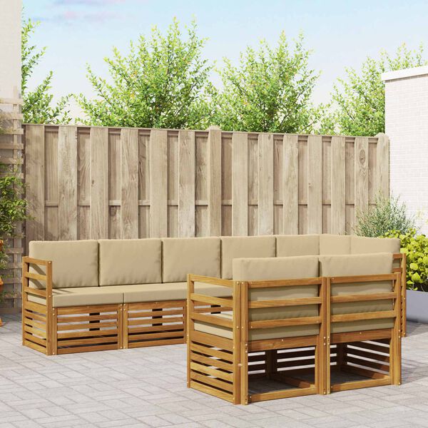 vidaXL Set divani 8 pcs Naturale e Beige Legno di Acacia Massello