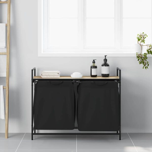 vidaXL Cesto della Biancheria 2 Scomparti con Ripiano Rovere Sonoma