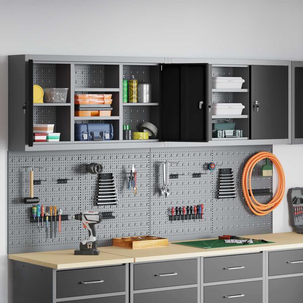 vidaXL Set di armadi per attrezzi con lo scaffale 6 pcs Nero